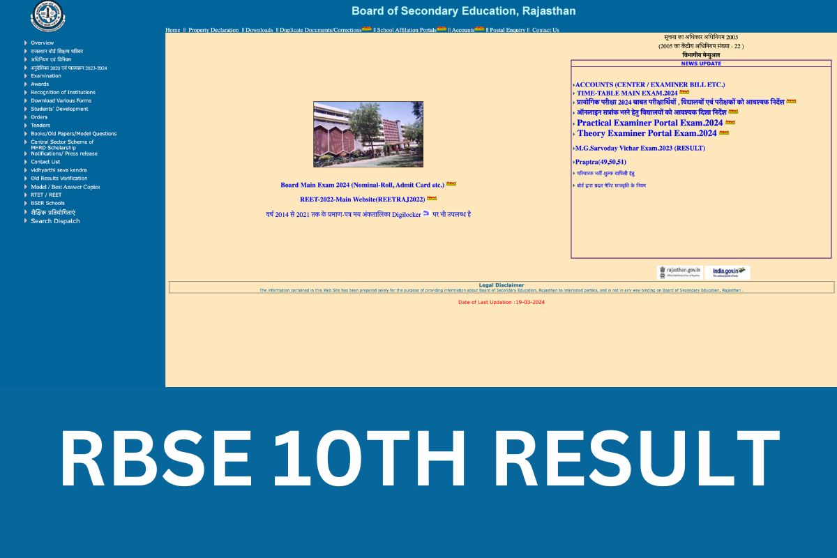 RBSE 10th Result 2024: Rajasthan Board Class 10 Result check here @ rajresults.nic.in
